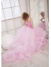 Pink Tulle Pleated Clouds Ruffled Flower Girl Dress
